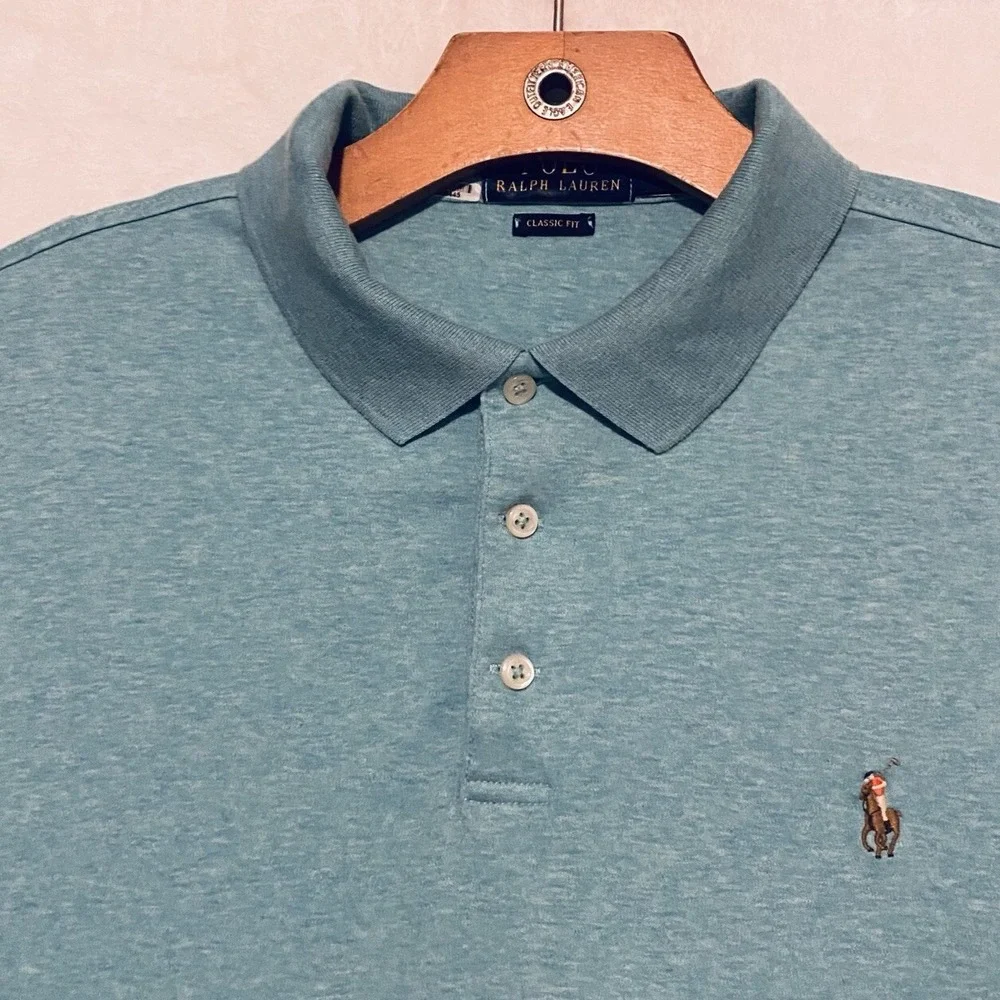 Polo Ralph Lauren Men's Polo Shirt Heathered‎ Green Large Lightweight Classic